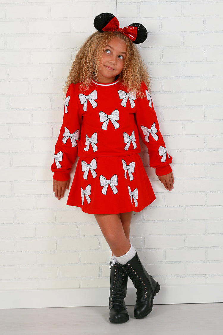 Belle Cher Sequin Red & White Bow Sweatshirt