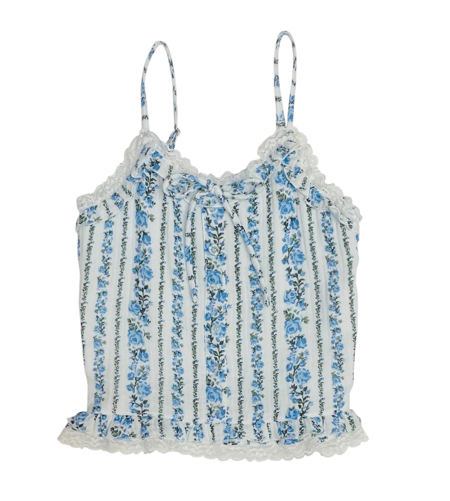 Flowers By Zoe Tween Blue Floral & Eyelet Top