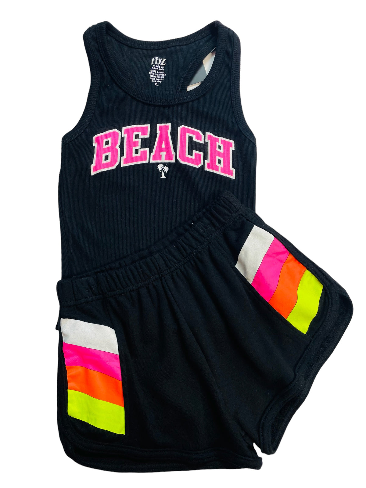 Flowers By Zoe Black &amp; Neon Pink Beach Graphic Ribbed Tank