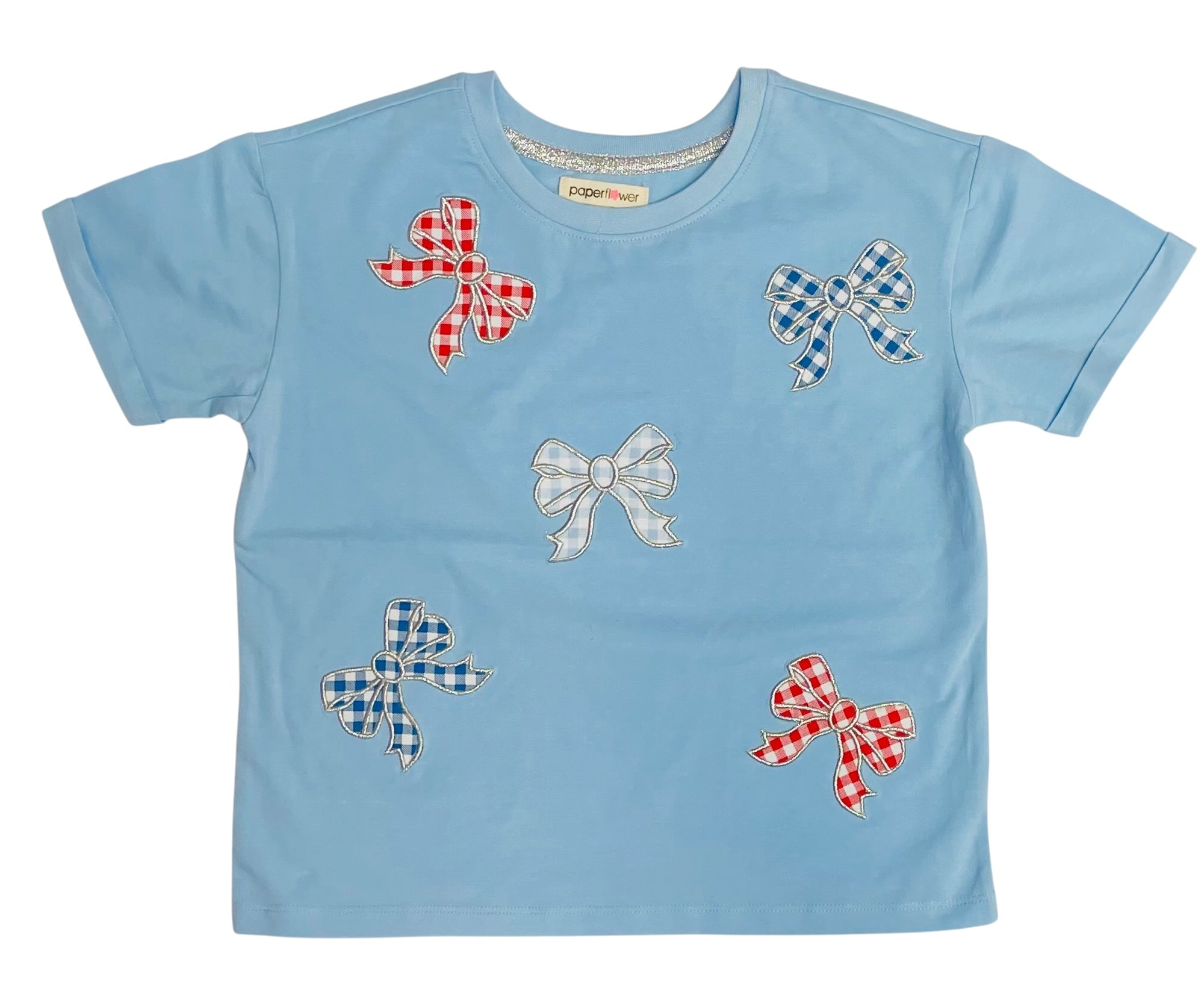 Paper Flower Tween Americana Gingham Bow Patch Tee