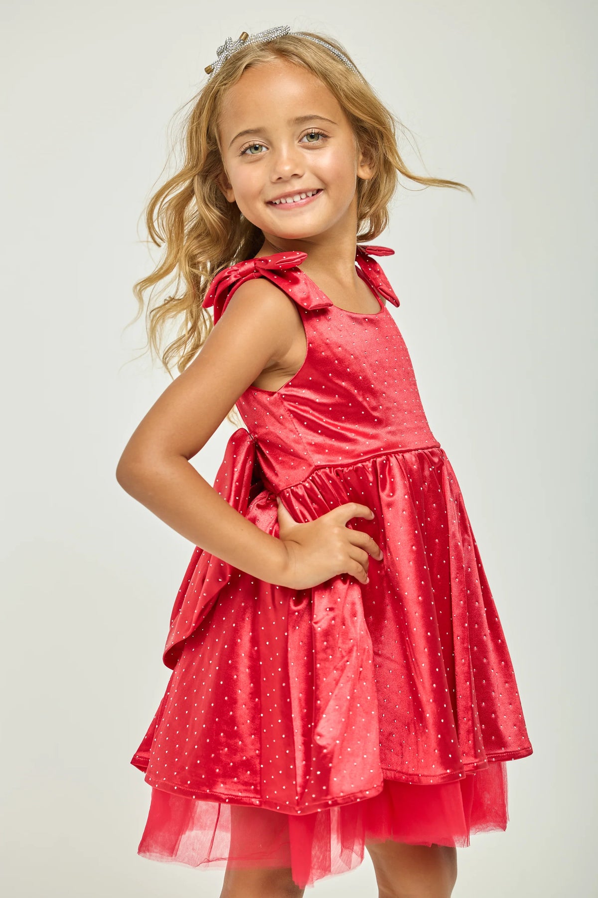 Dollfaced Kids Red Holiday Bow Sparkle Dress