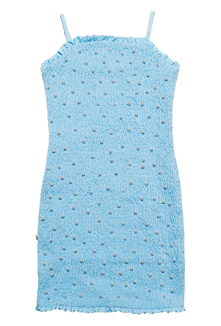 Mia New York Tween Blue Pearl Sprinkled Smocked Dress