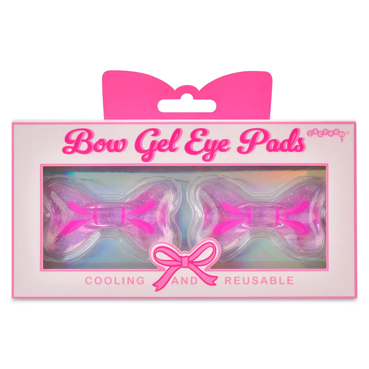 Iscream Bows cooling reusable gel eye pads in pink packaging