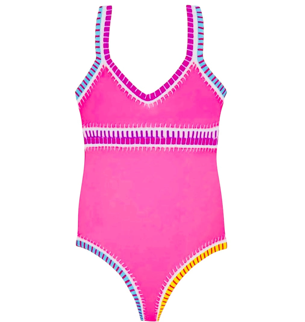 PQ Kids Pink Sporty Rainbow Embroidered One Piece