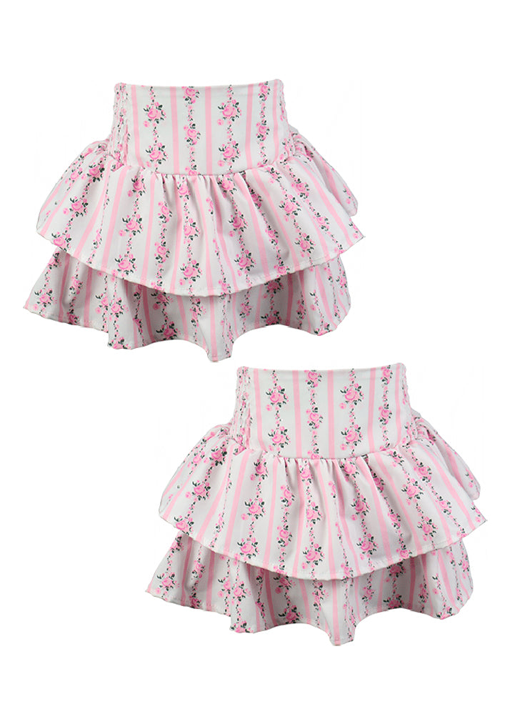 Flowers By Zoe Pink Floral Stripe Bow Skirt
