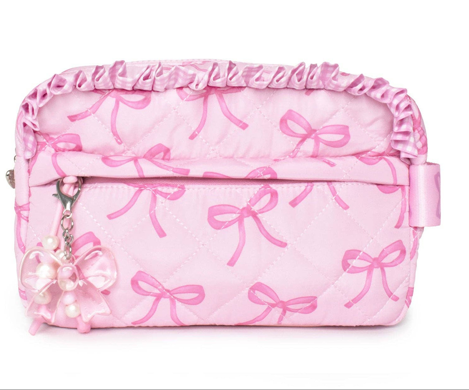 Quilted Bow Print Pouch with Charm