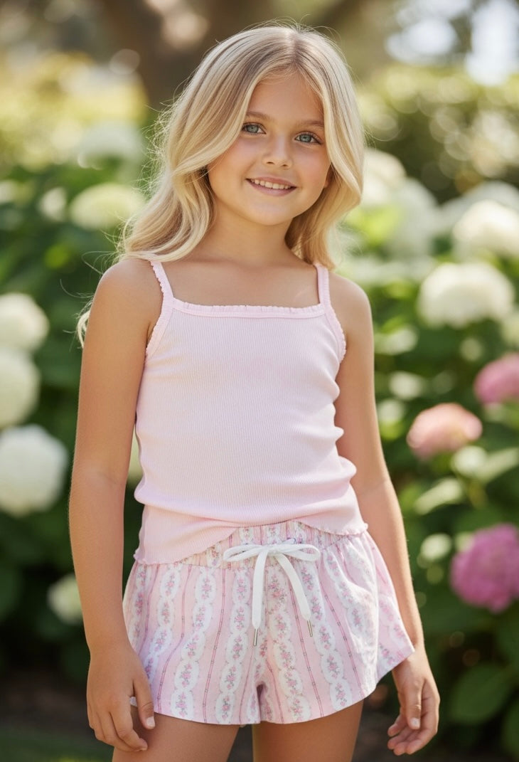 KatieJ NYC Farrah Short - Baby Pink Cottage Stripe