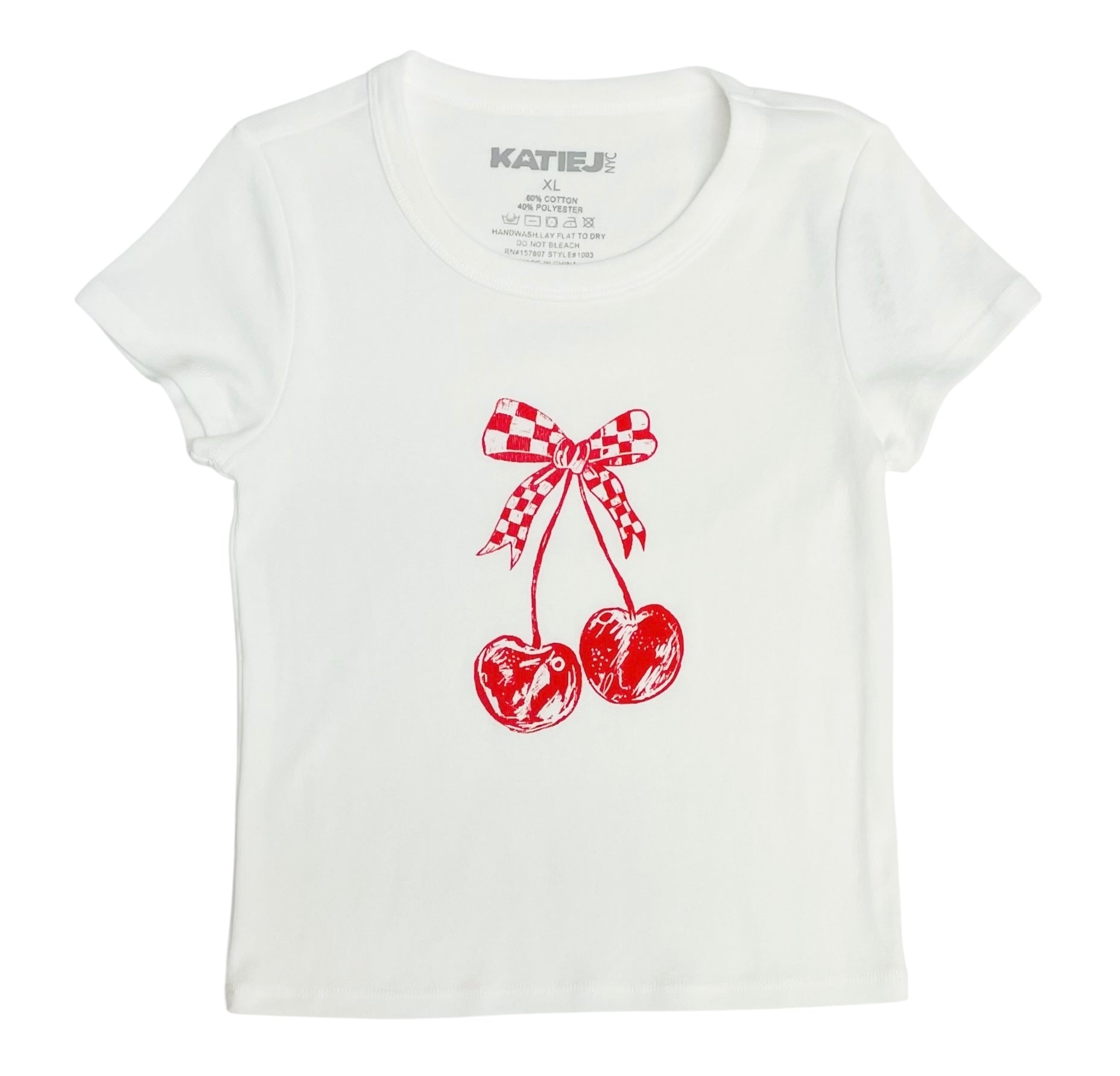 KatieJ NYC Checkered Cherry Graphic Tee