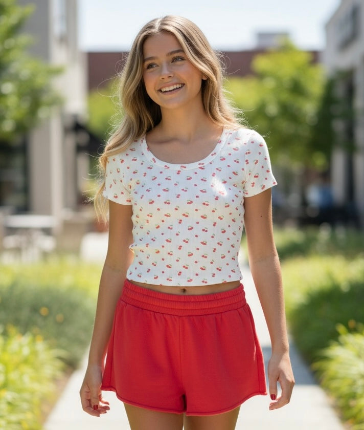KatieJ Tween Tristan Knit Short - Cherry Red