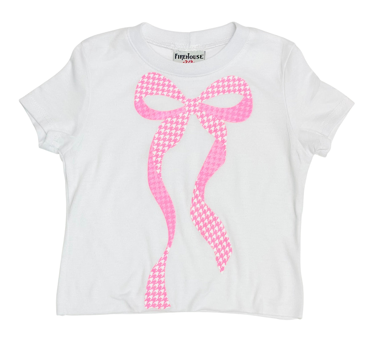 Firehouse NY Girls White + Pink Coquette Short Sleeve Bow Tee-Size 5