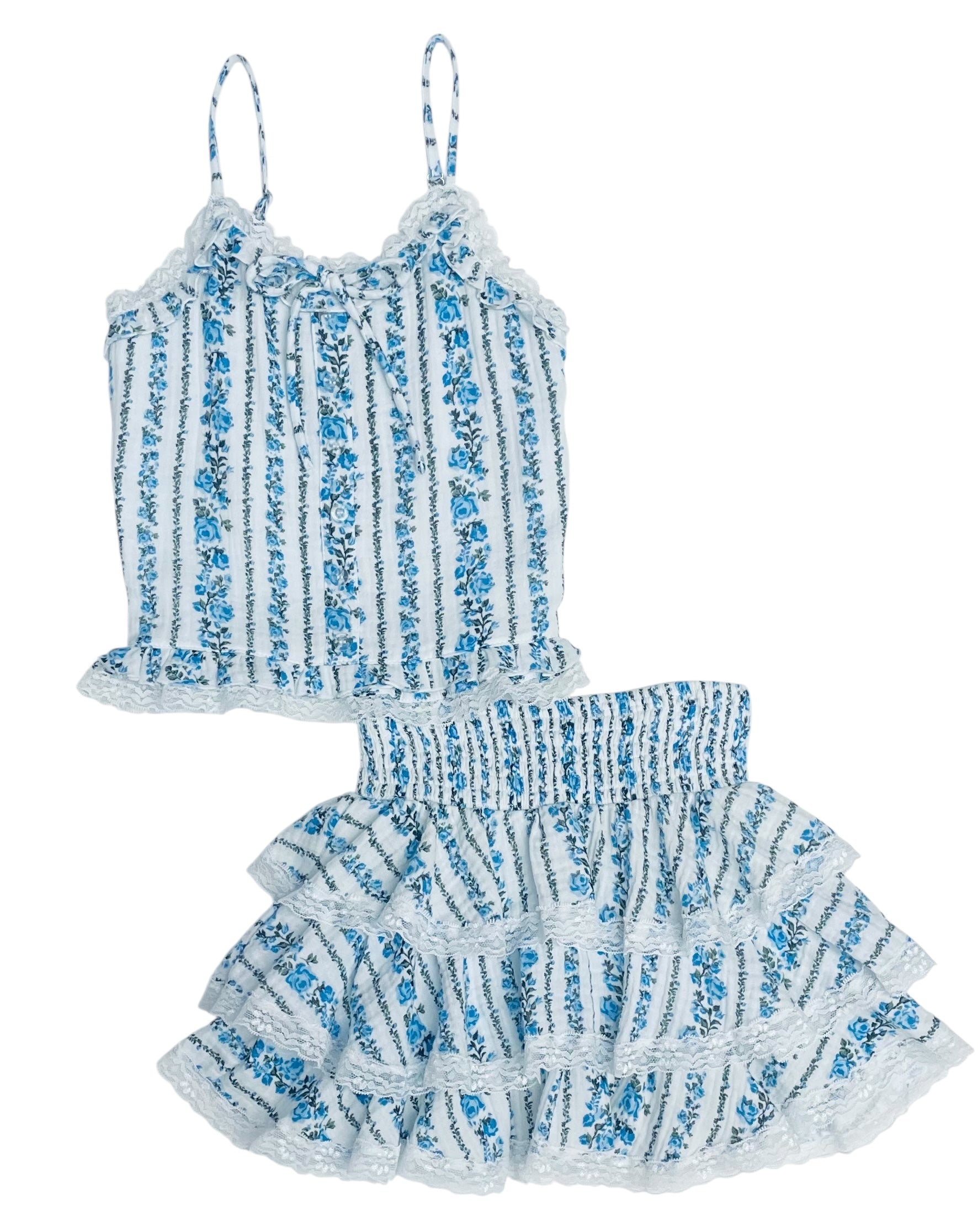 Flowers By Zoe Tween Blue Floral & Eyelet Top