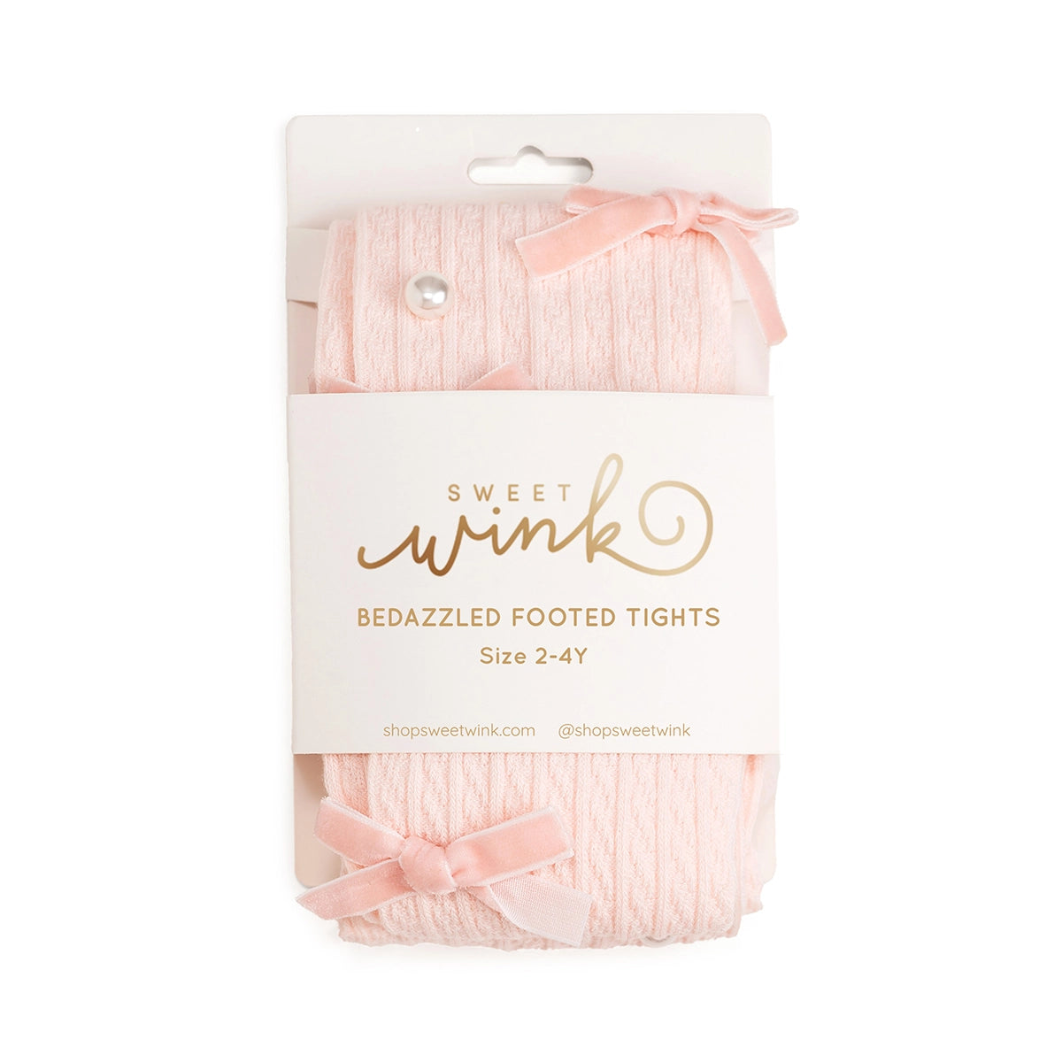 Sweet Wink Pink Velvet Bows + Pearls Tights