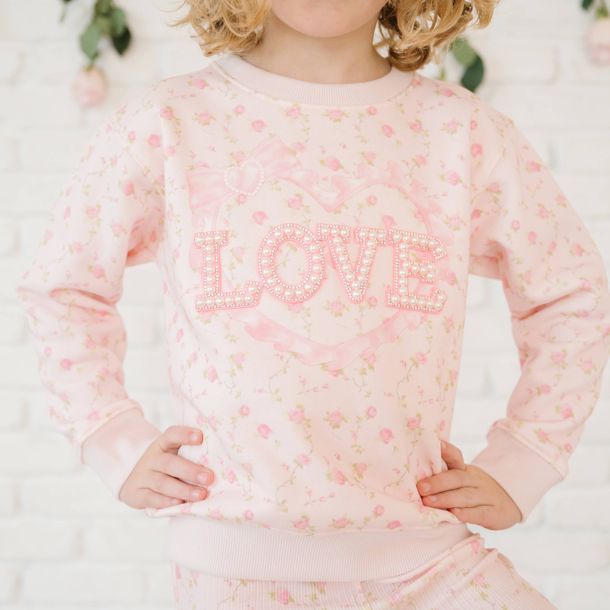 Sweet Wink Pink Rose Love Patch Sweatshirt * Now in Tween Sizes *