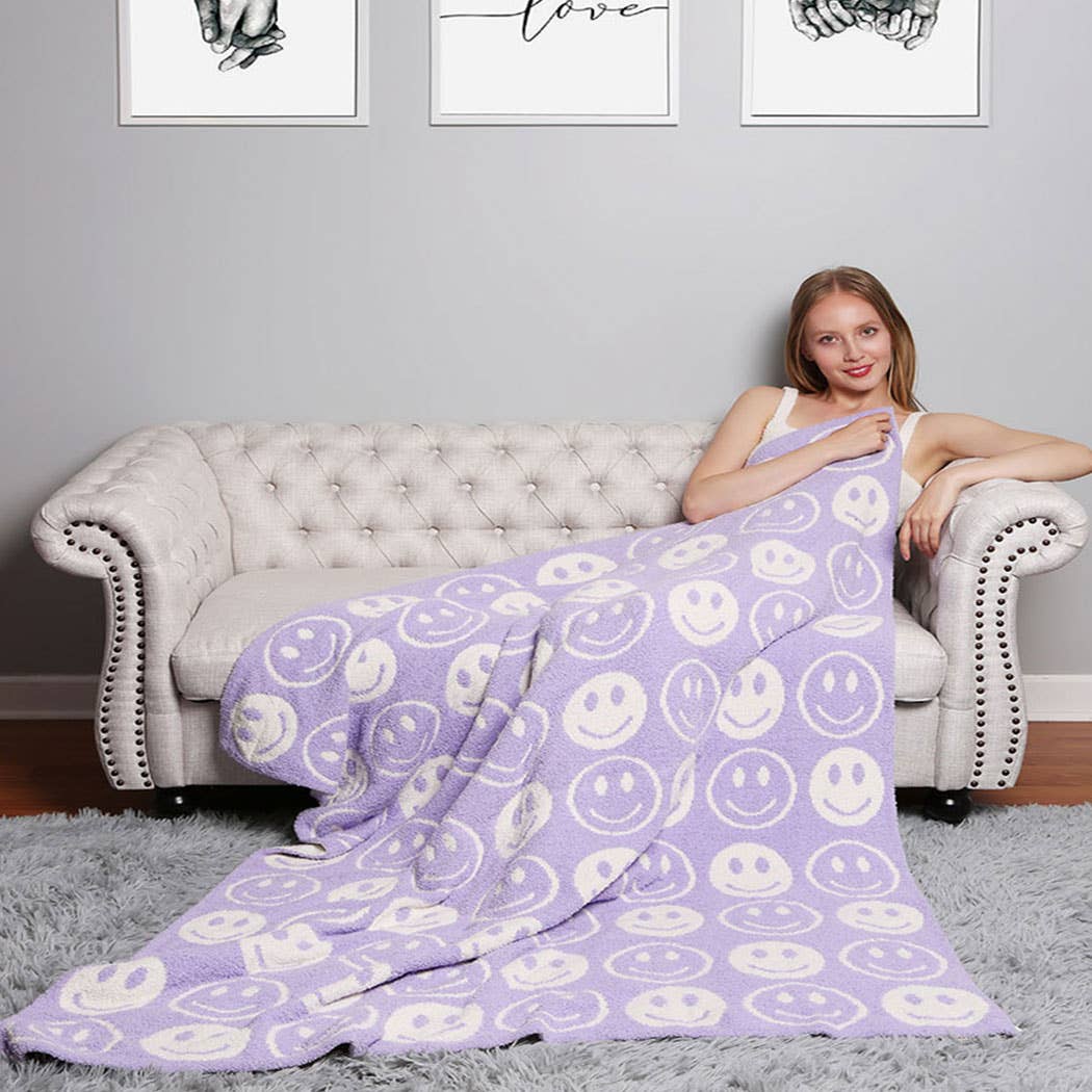 Happy Face Patterned Throw Blanket 50 X 60- Lavender