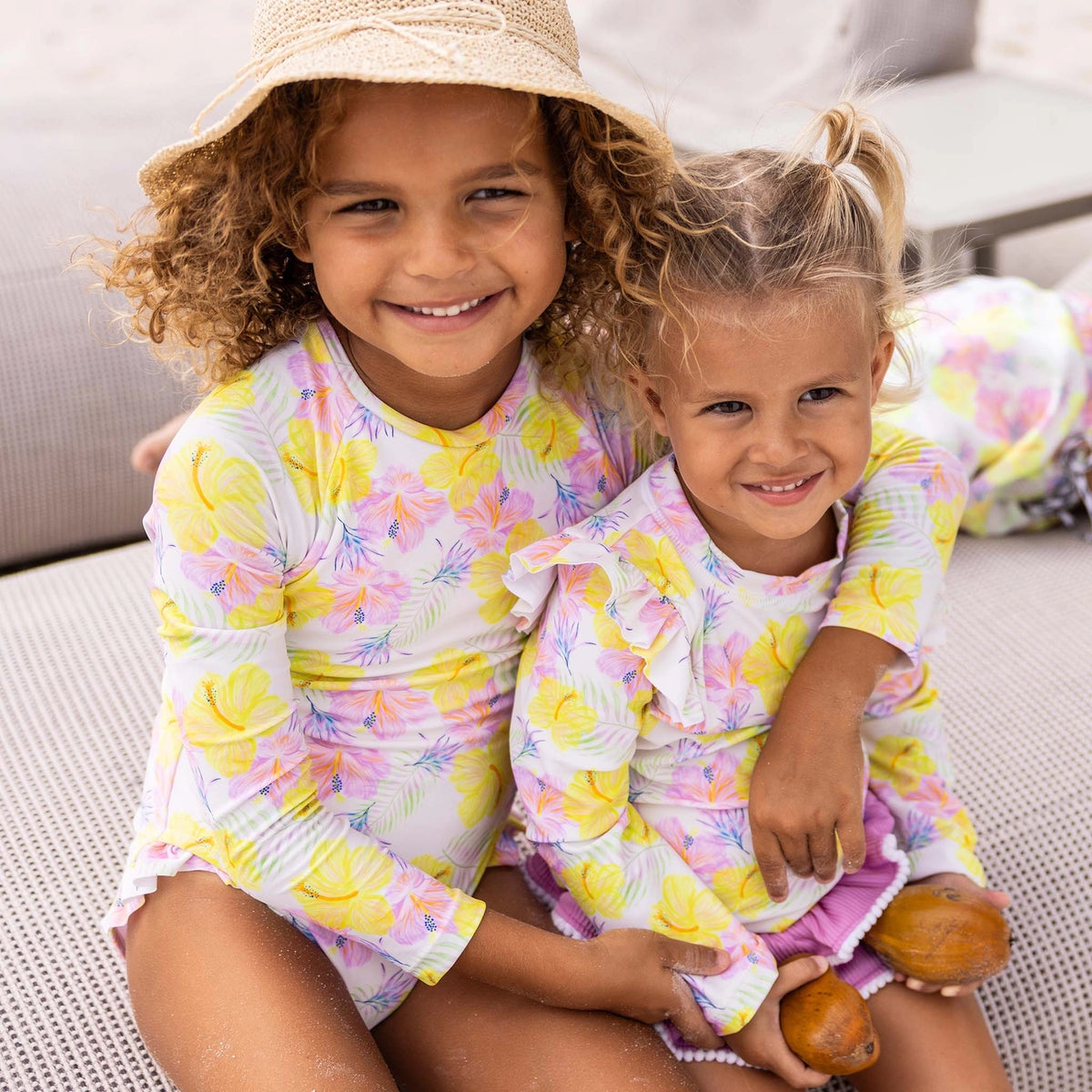 Snapper Rock Aloha Vacay Long Sleeve Ruffled 1pc Rashguard- 2-6Y