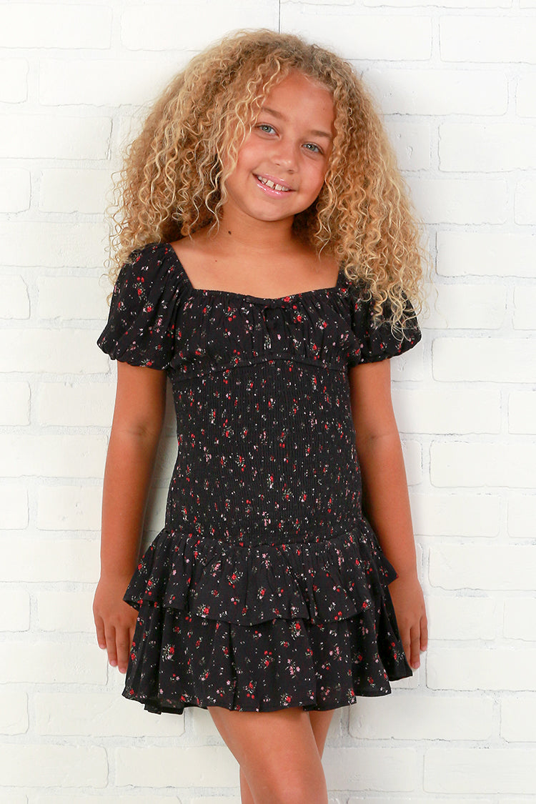 KatieJ NYC Tween Ellie Puff Sleeve Dress - Blooming Rose Ditsy