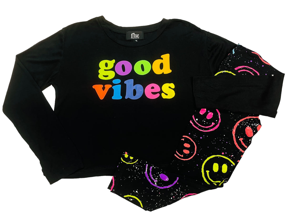 Flowers By Zoe Black Long Sleeve Good Vibes Tee