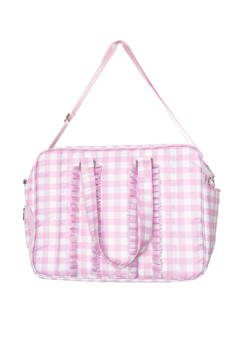 Pink Gingham Ruffle Duffle Bag