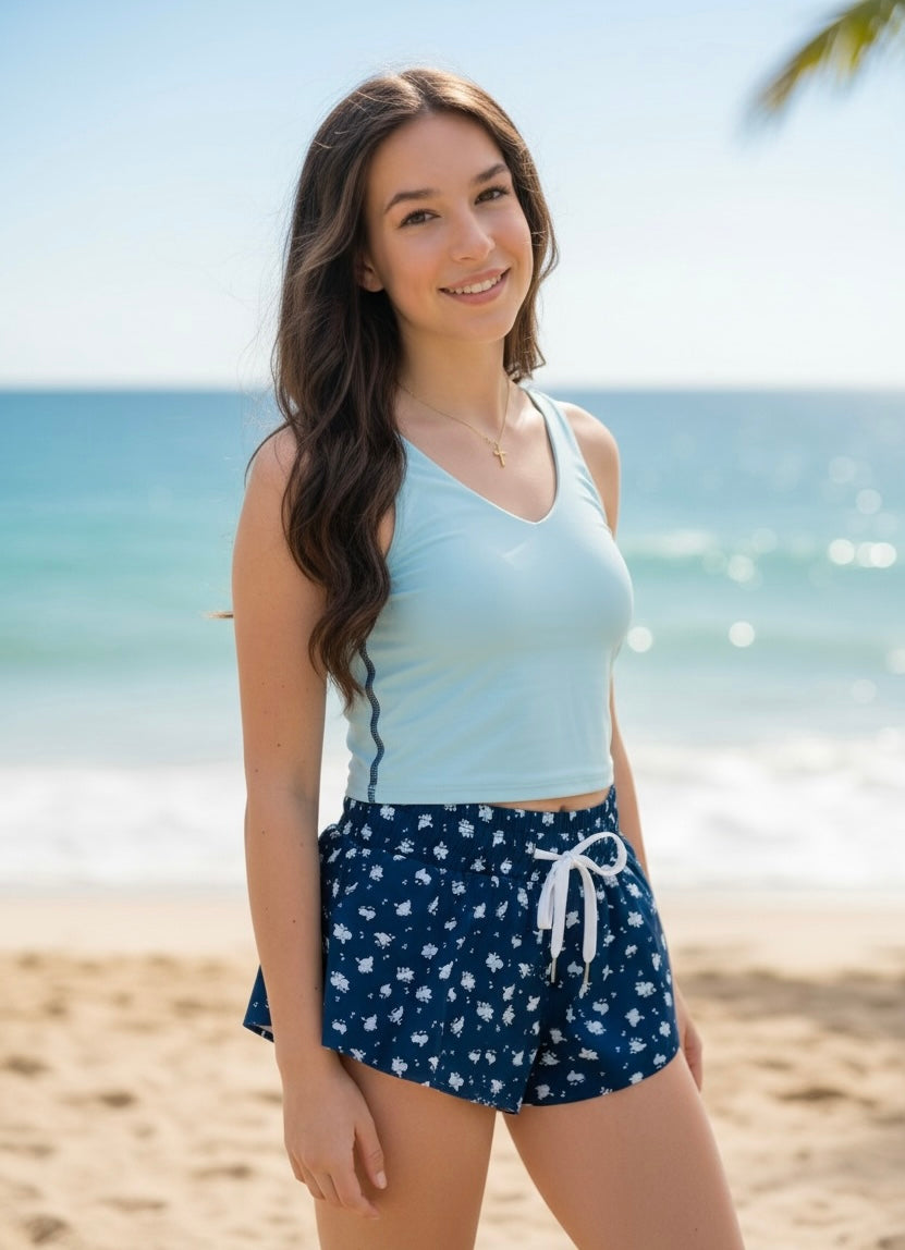 KatieJ NYC Farrah Short - Baby Blue Ditsy Floral