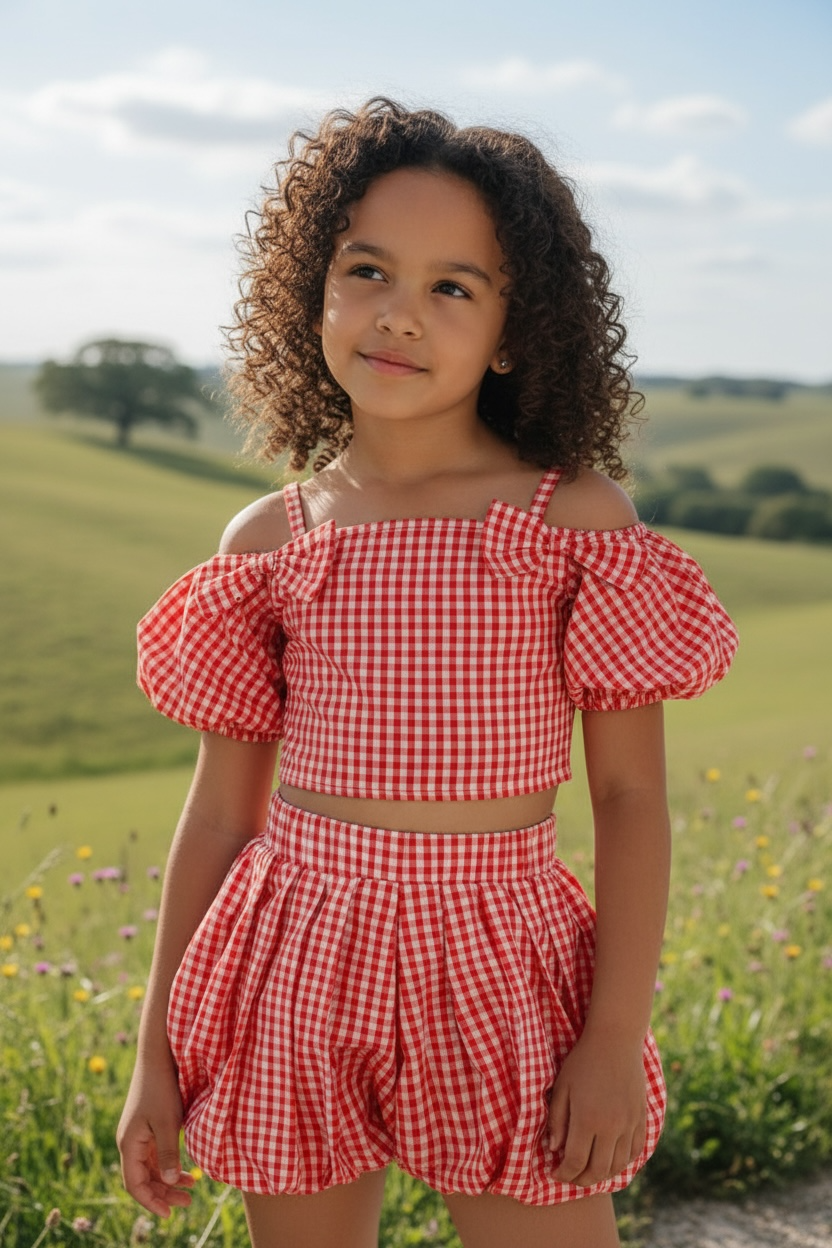 Lola and The Boys Red & White Gingham Bow Bubble Skort Set