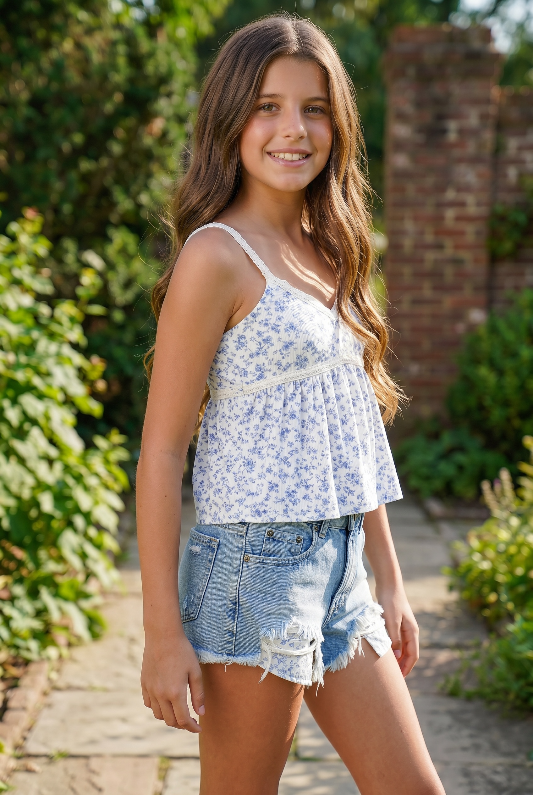 KatieJ NYC Tween Girls Bloom Top Blue Mini Toile