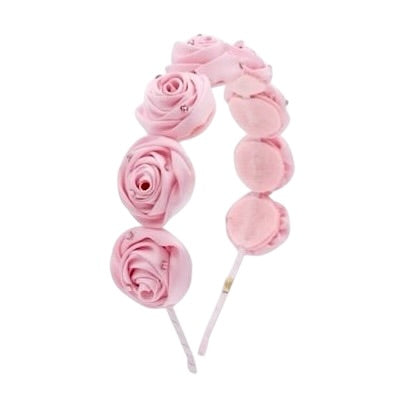Bari Lynn Satin Roses Headband - Pink