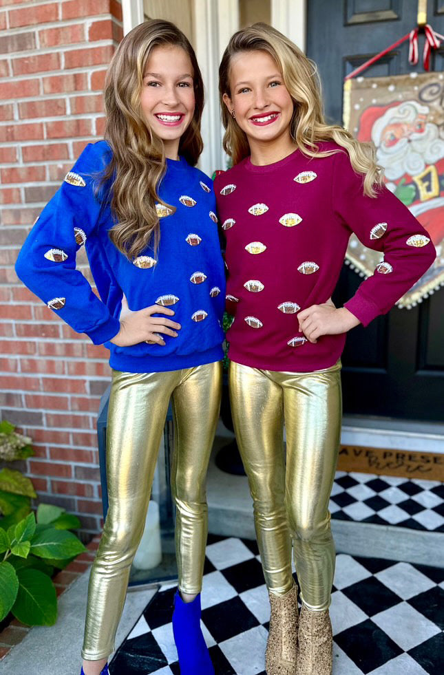 Tweenstyle Burgandy &amp; Gold Sequin Football Sweatshirt