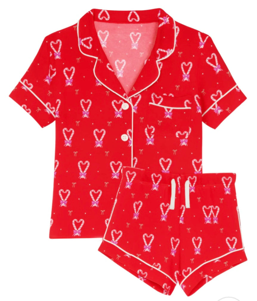 KatieJ NYC Lynn Short Set - Red Holiday Print