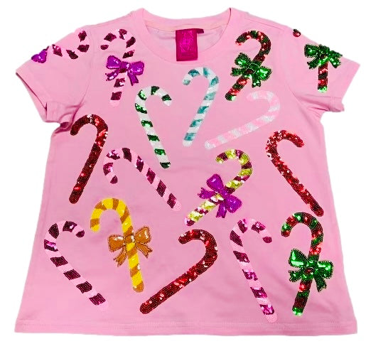 Queen Of Sparkles Kids Sequin Candy Canes Tee