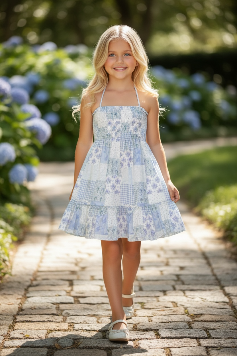 KatieJ Blue Patchwork Halter Dress