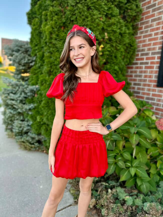 If So Tween 2pc Pleated Ruffle Skirt Set -Red