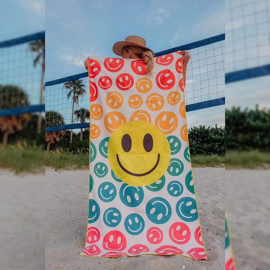 Happy Faces Quick Dry Jumbo Beach Towel &amp; Bag