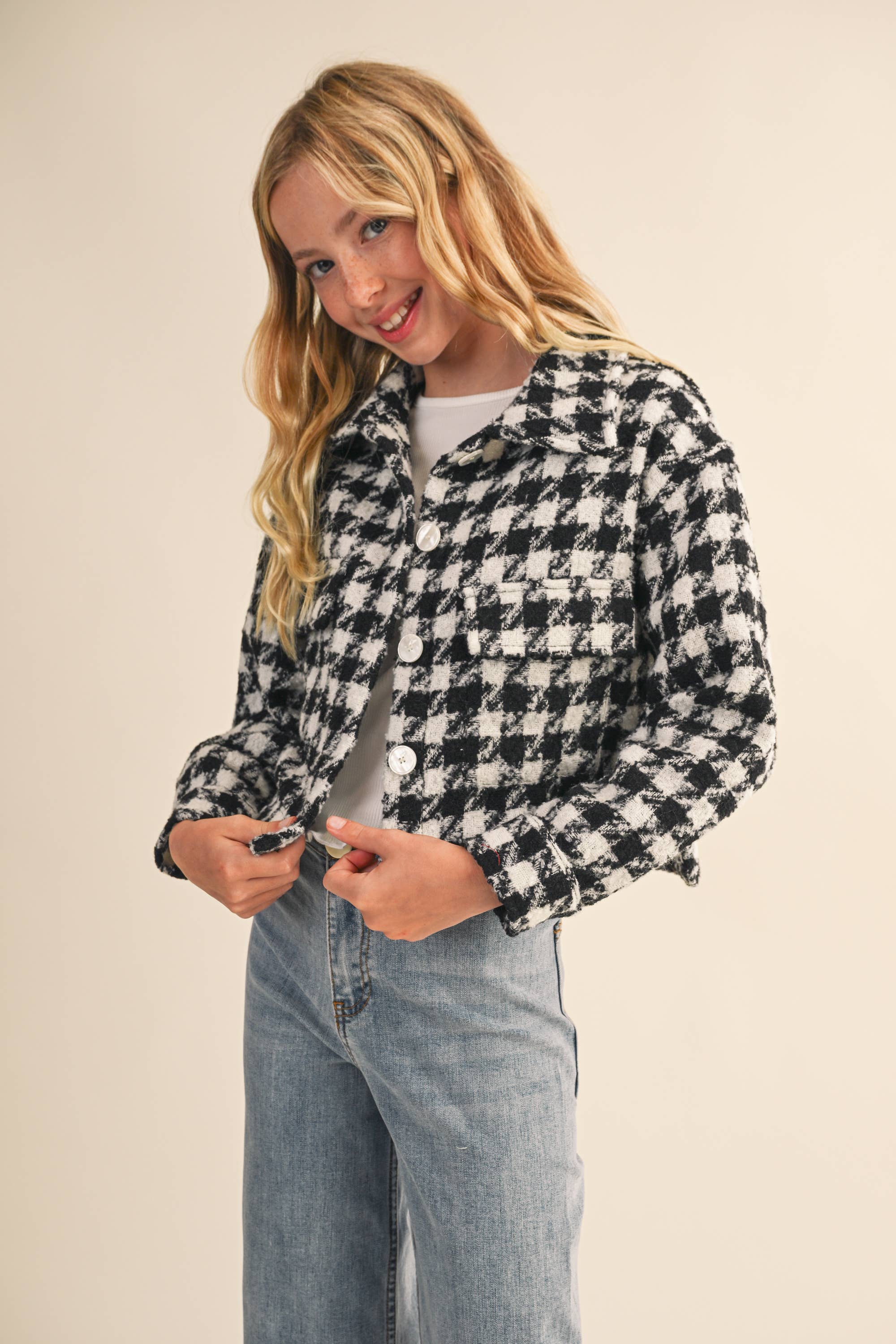 Heart & Arrow Tweed Houndstooth Cropped Jacket