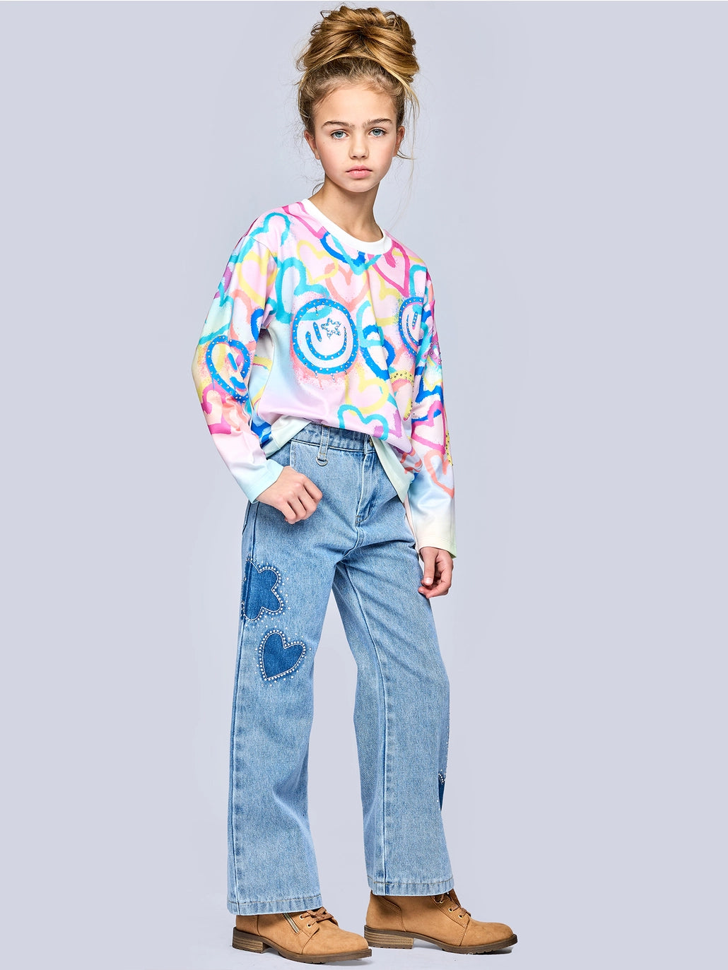 Hannah Banana Rhinestone Shadow Heart/Flower Denim Jeans * Preorder *