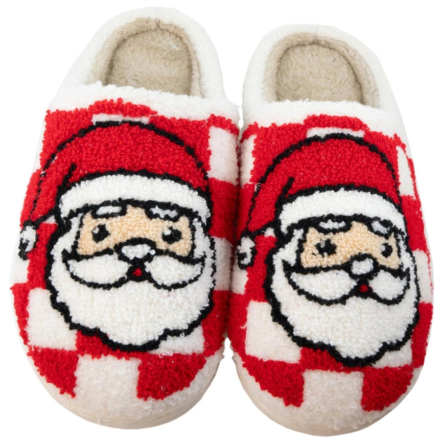 Checkered Santa Slippers- Tween