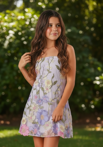 ワンピース fleur camisole dress print sweat 3 toys FBZ Flowers By Zoe Lavender 3D Floral Tween Party Dress