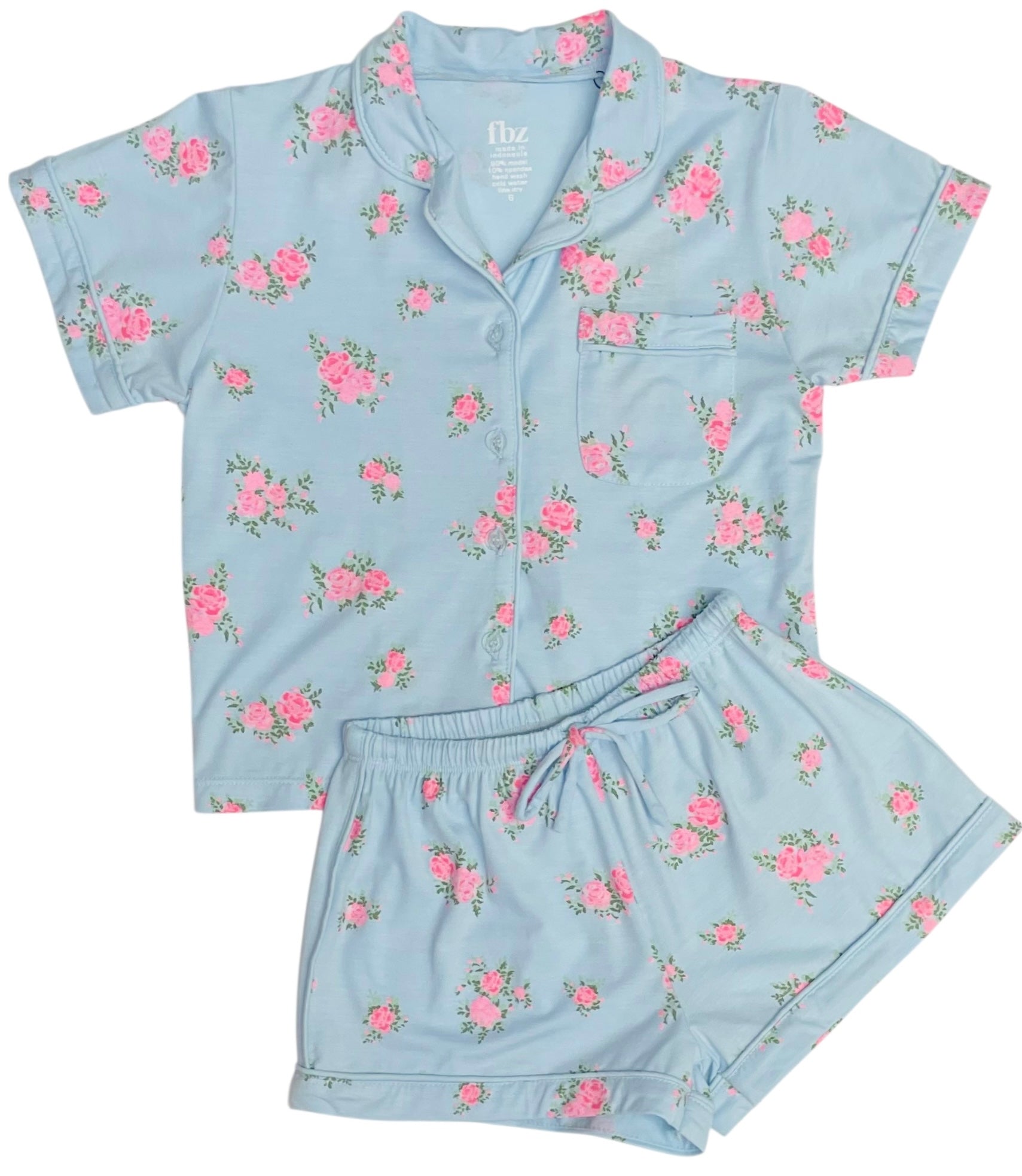 Flowers By Zoe 2pc Blue & Pink Cabbage Rose Knit Lounge Set