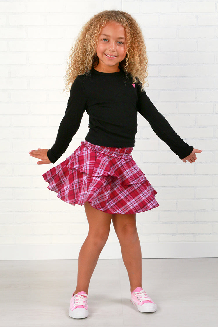 Flowers By Zoe Magenta Plaid Skirt