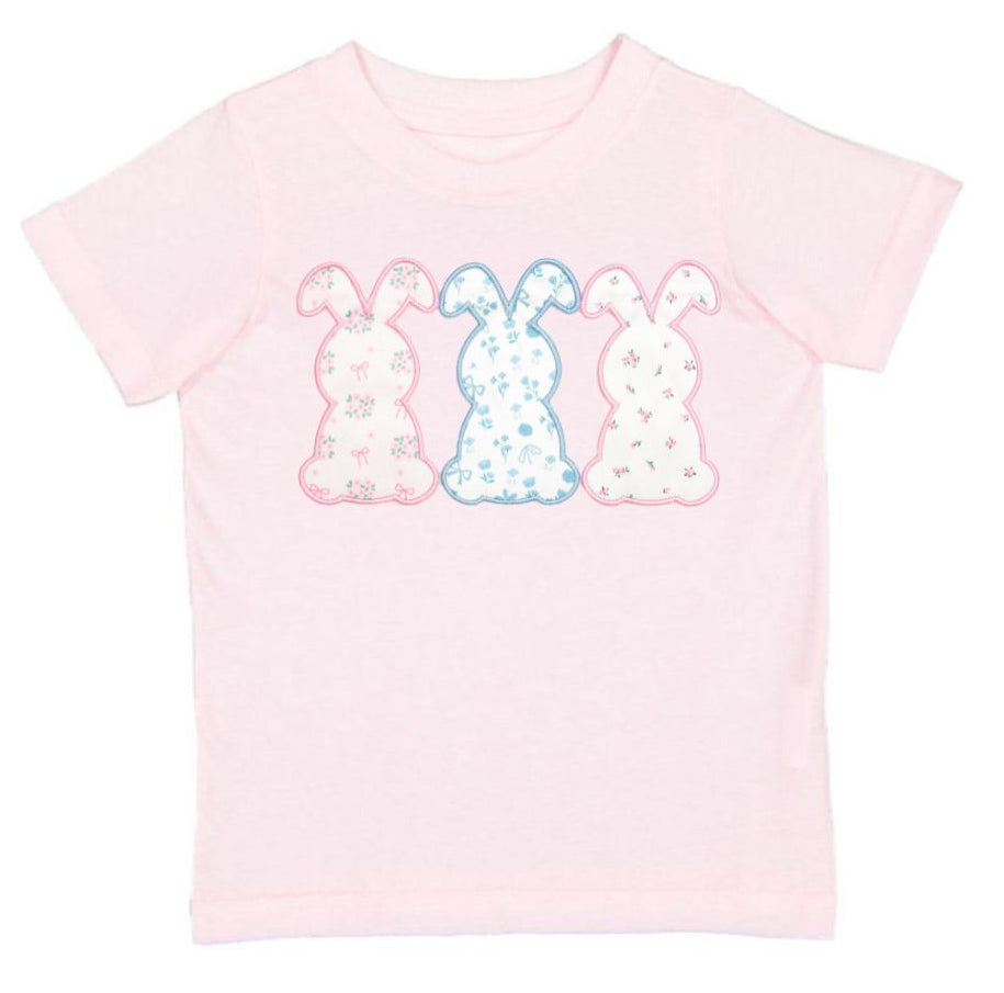 girls pink tee with easter bunnies