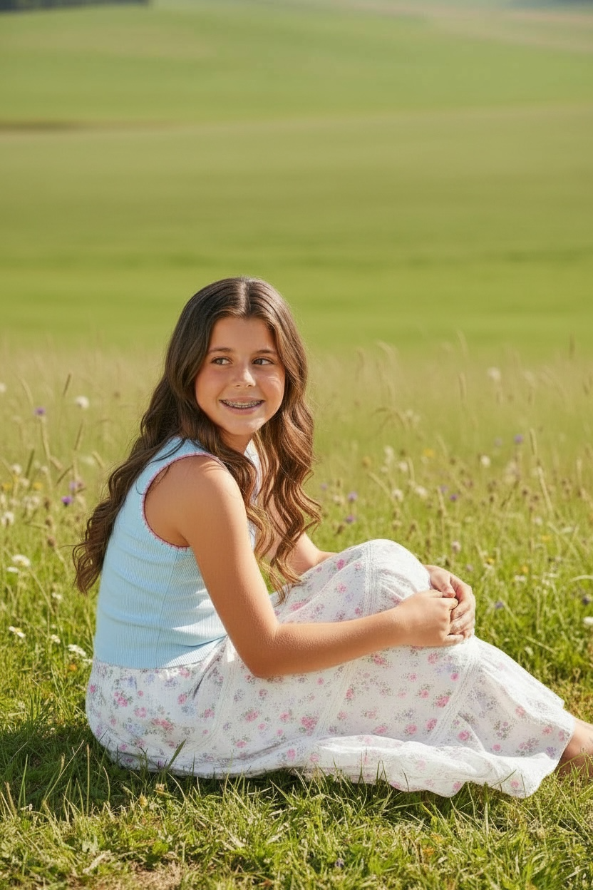 Flowers By Zoe Blue W/ Pink Stitch RIbbed Tank