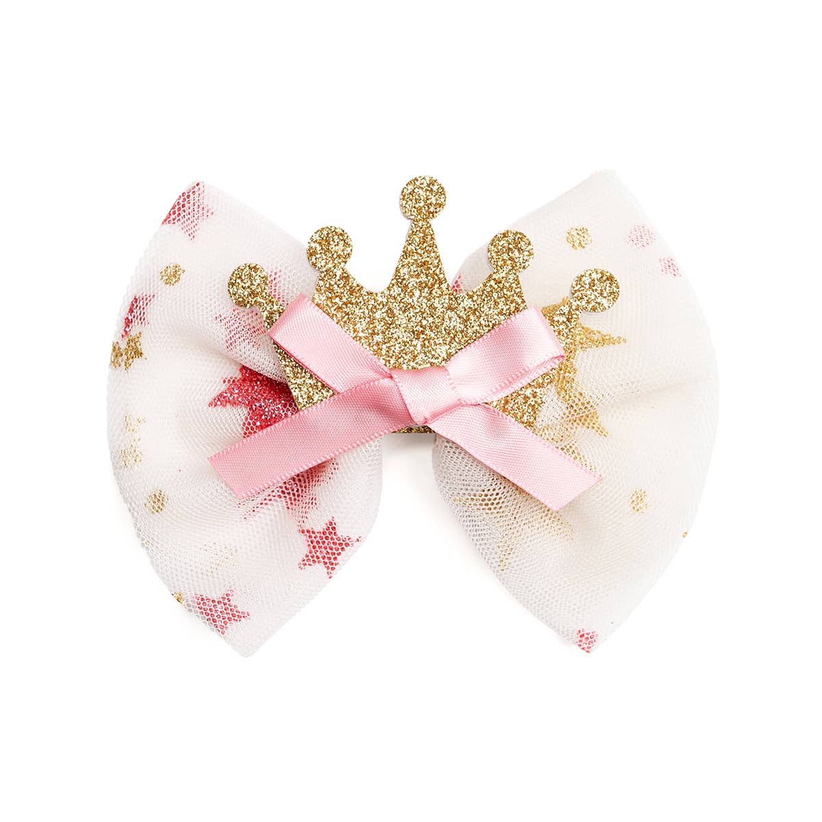 Sweet Wink Princess Crown Tulle Bow Clip