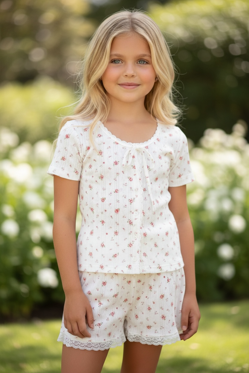 Theme NYC Reese & Teddy 2pc Pointelle Lounge Set - Rose Print