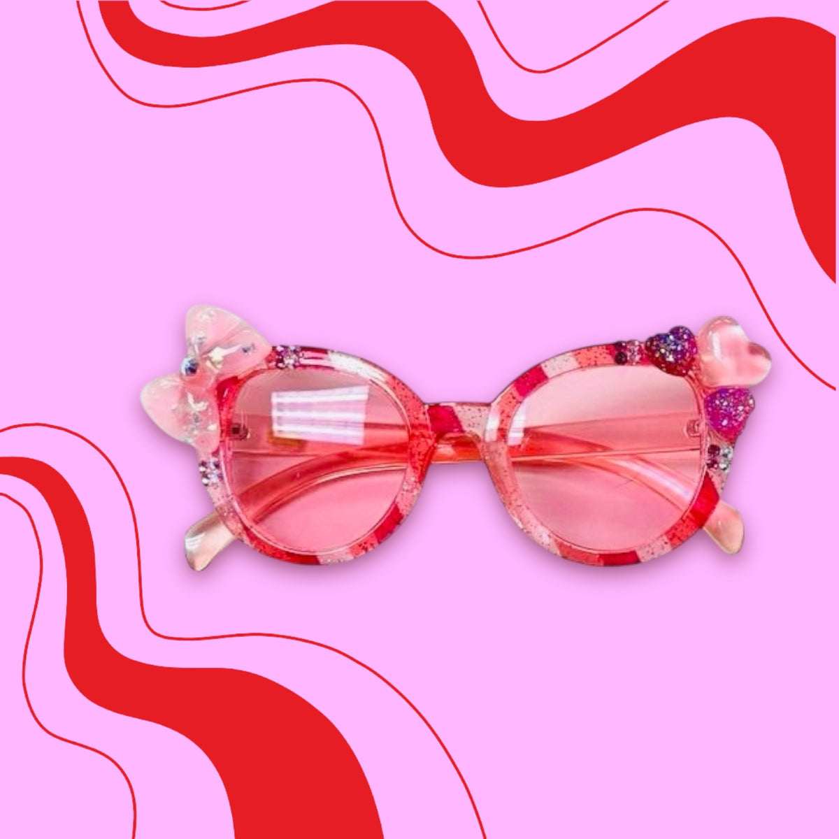 Bari Lynn Pink Hearts + Bow Sunglasses