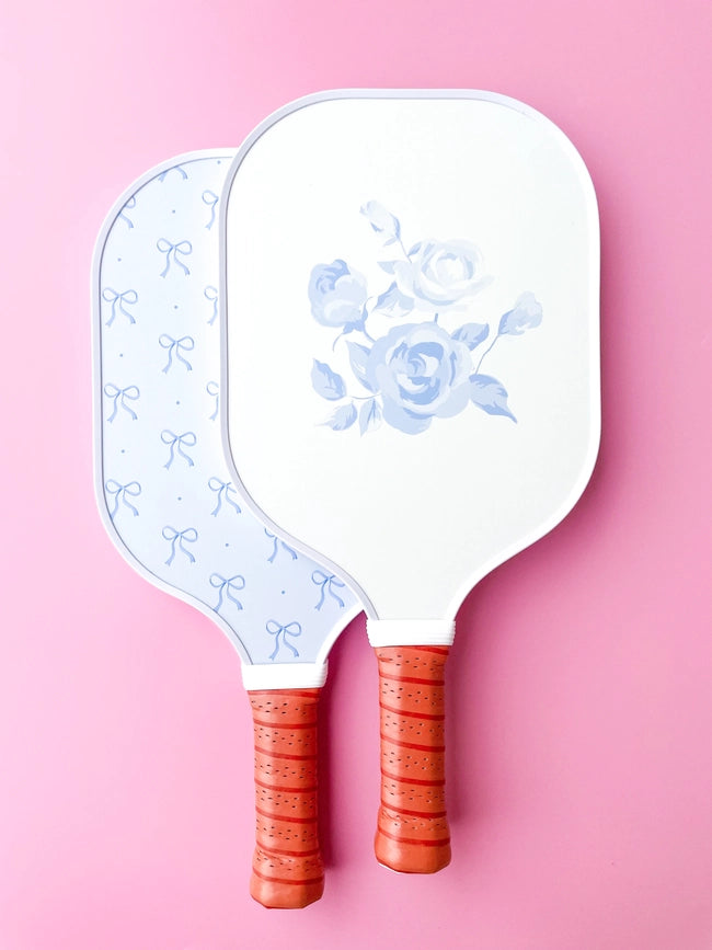 Pala de pickleball con lazo floral azul Coquette