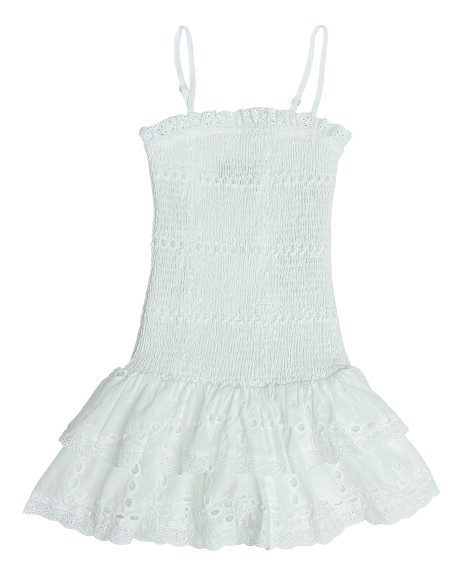 KatieJ NYC Melina Drop Waist Ruffle Dress - White Eyelet