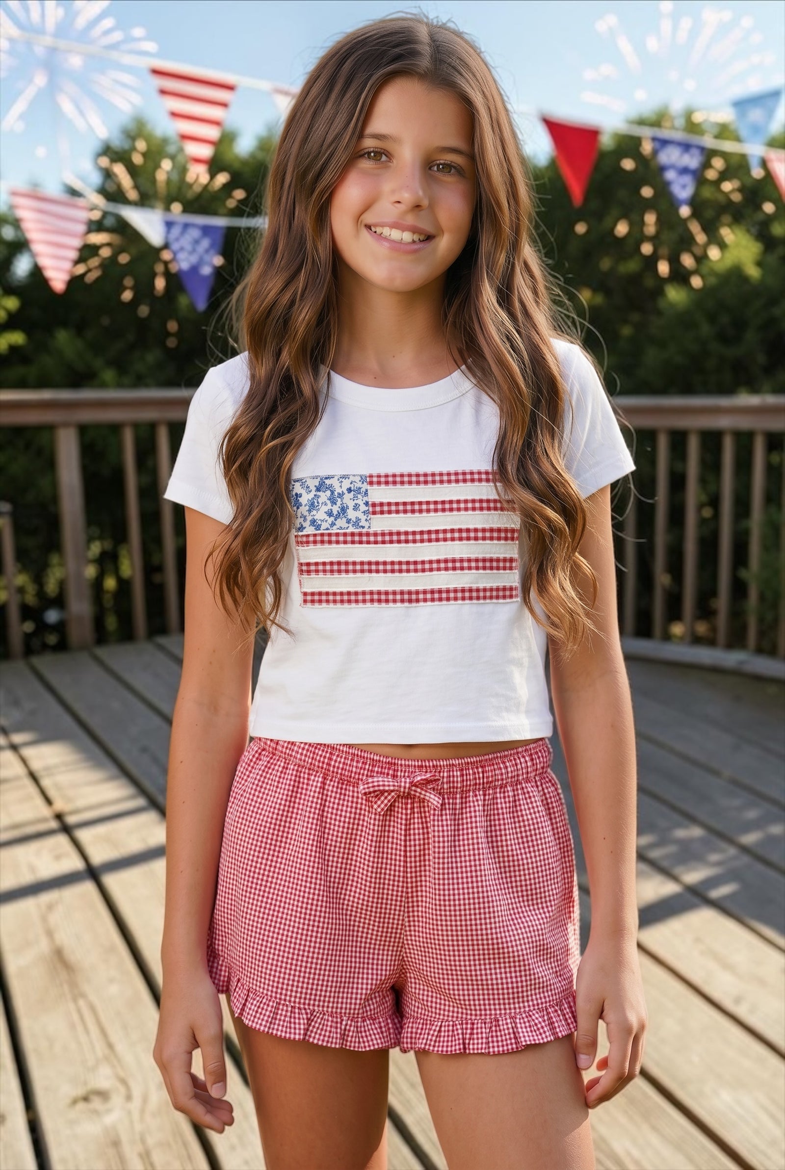 KatieJ NYC Americana Flag Crop Tee for Tween Girls