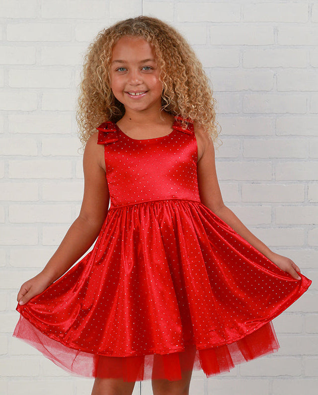 Dollfaced Kids Red Holiday Bow Sparkle Dress