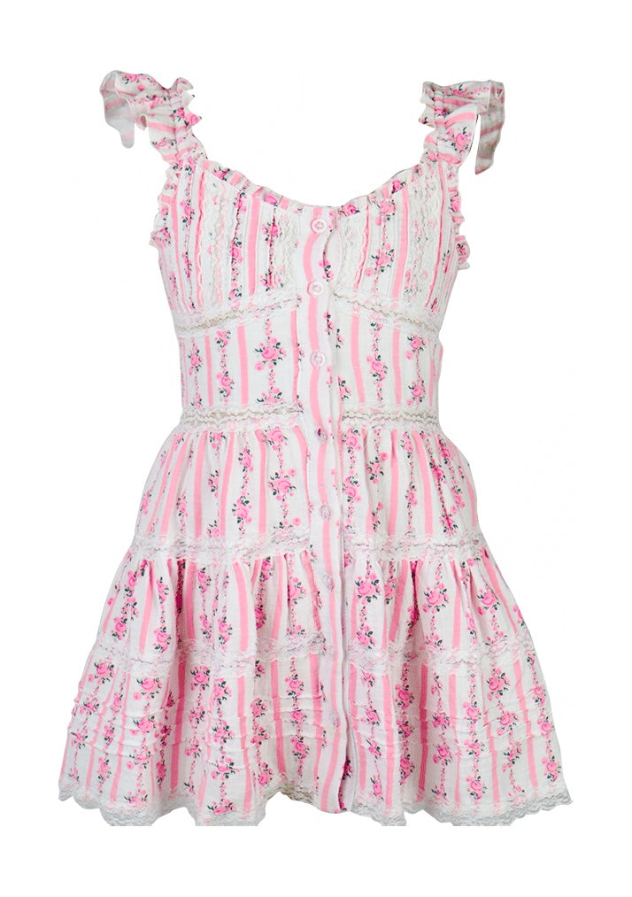 Flowers By Zoe Pink Floral Stripe Flutter Sleeve Dress