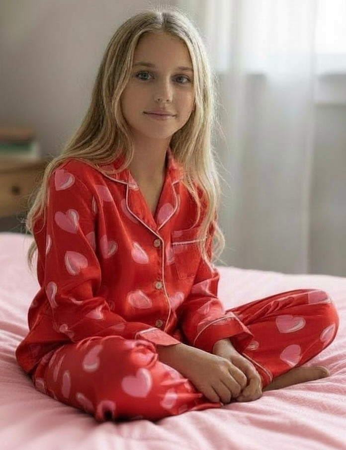 Tweenstyle Red + Pink Heart Print 2pc Lounge Set