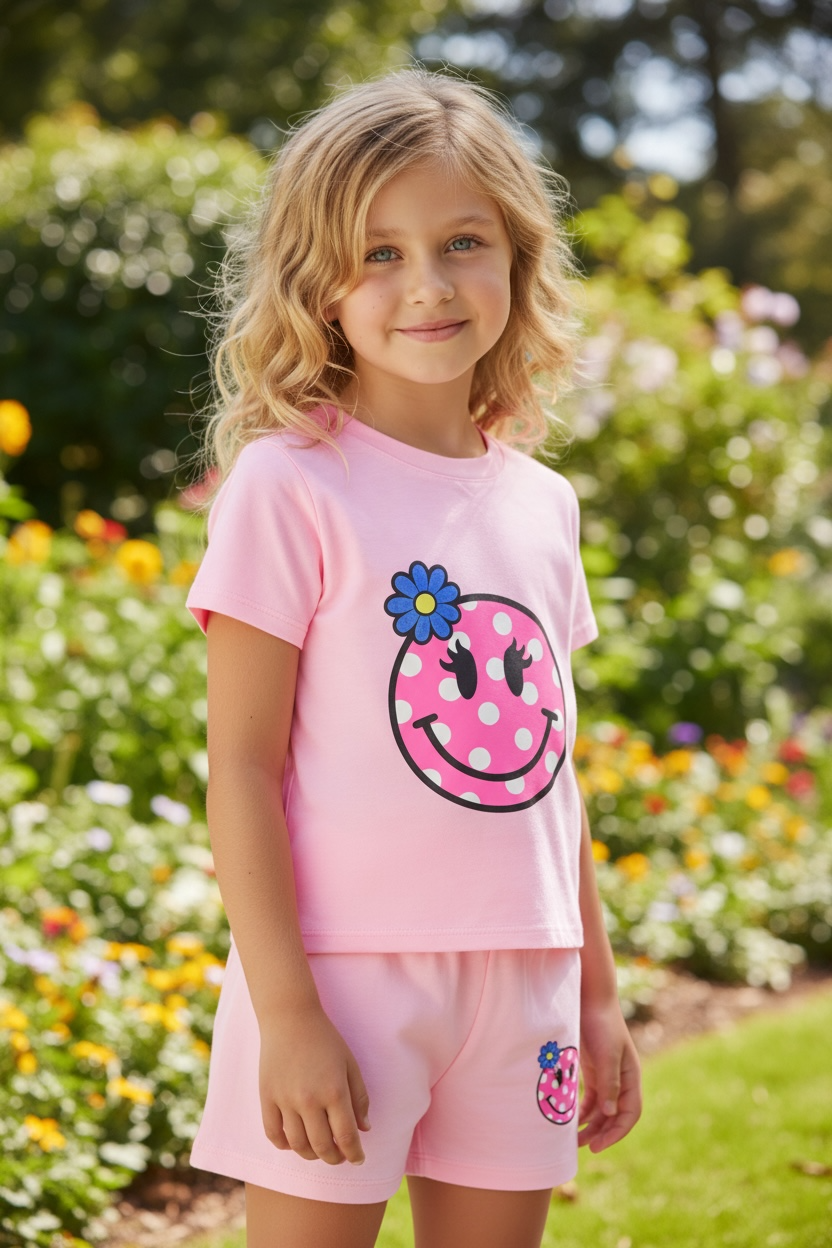 Firehouse Girls Polka Dot Smiley Short- Ice Pink